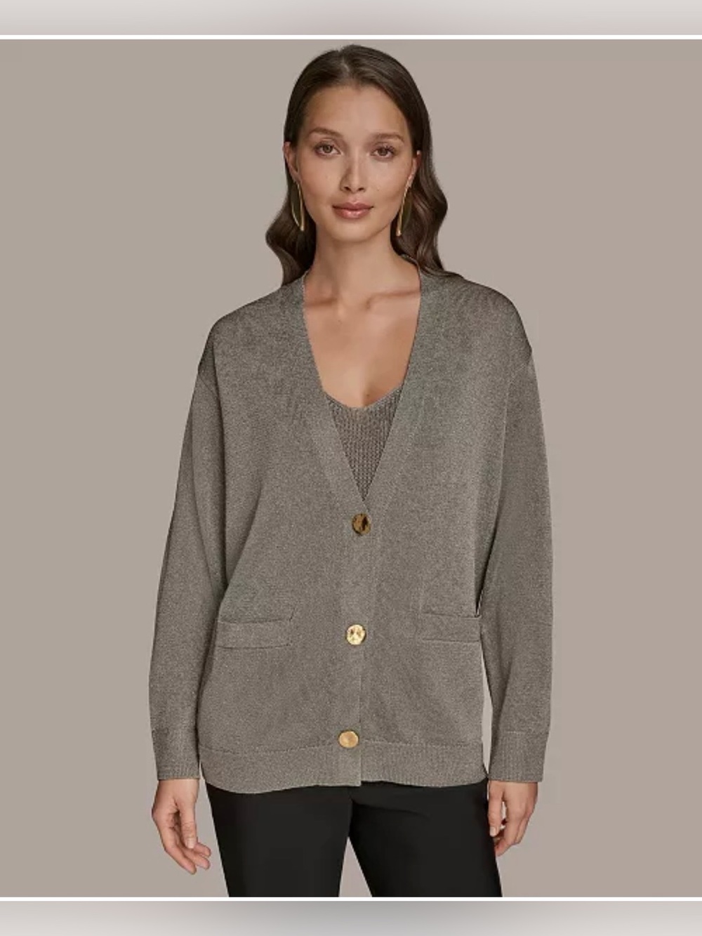 Donna Karan New York
Women's Long-Sleeve Metallic Three-Button Cardigan Sweater